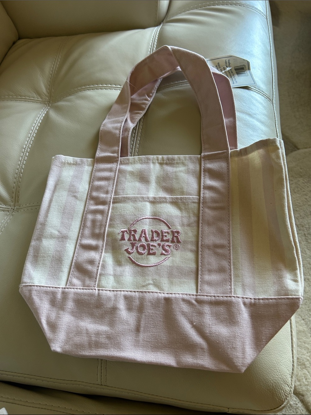 Pink Striped Canvas Tote Bag